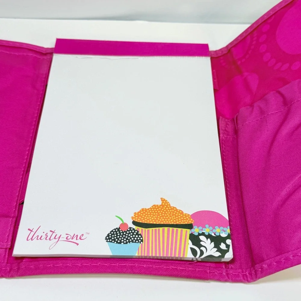 Thirty-One Pink Circle Spiral Cupcake Notepad Cover Organizer Organizer